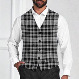 ScotsTee Shop Scottish Scott B&W 1850 Tartan Waistcoat Sleeveless Suit Vest