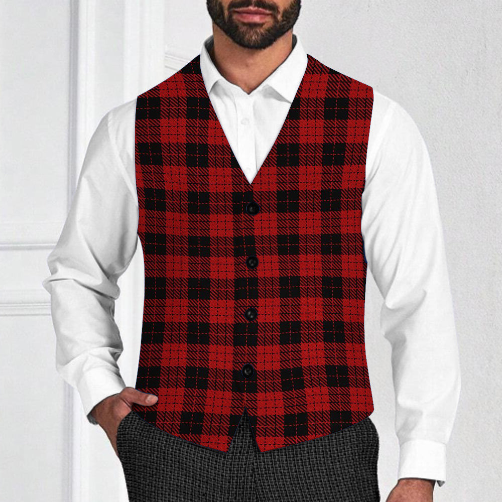 ScotsTee Shop Scottish McLeod Black and Red Tartan Waistcoat Sleeveless Suit Vest