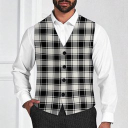 ScotsTee Shop Scottish McPhee B&W Modern Tartan Waistcoat Sleeveless Suit Vest