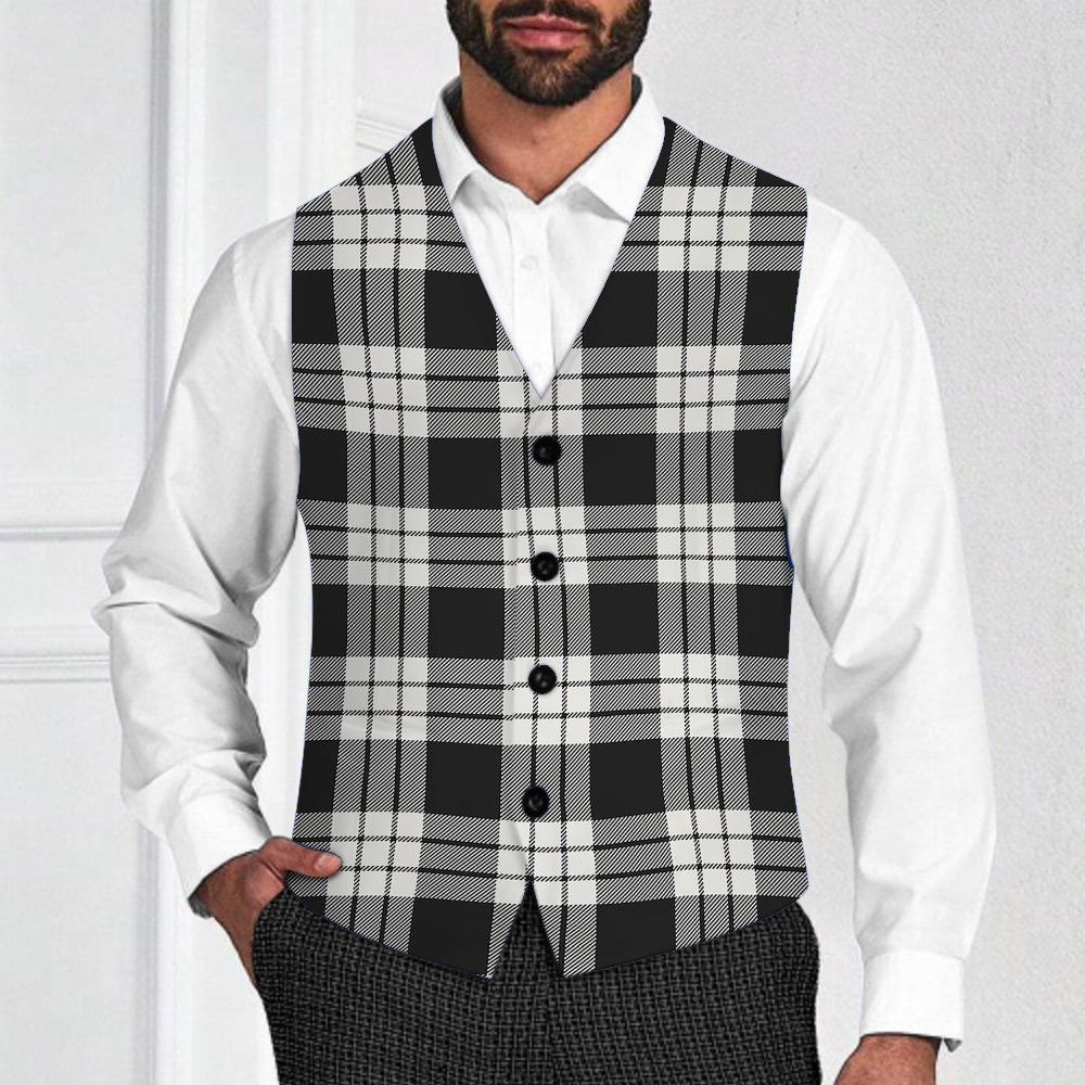 ScotsTee Shop Scottish McFarland Black White Tartan Waistcoat Sleeveless Suit Vest