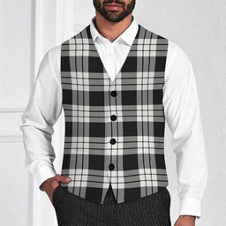 ScotsTee Shop Scottish McFarland Black White Tartan Waistcoat Sleeveless Suit Vest