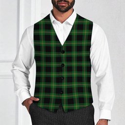 ScotsTee Shop Scottish Perry Hunting Green Tartan Waistcoat Sleeveless Suit Vest
