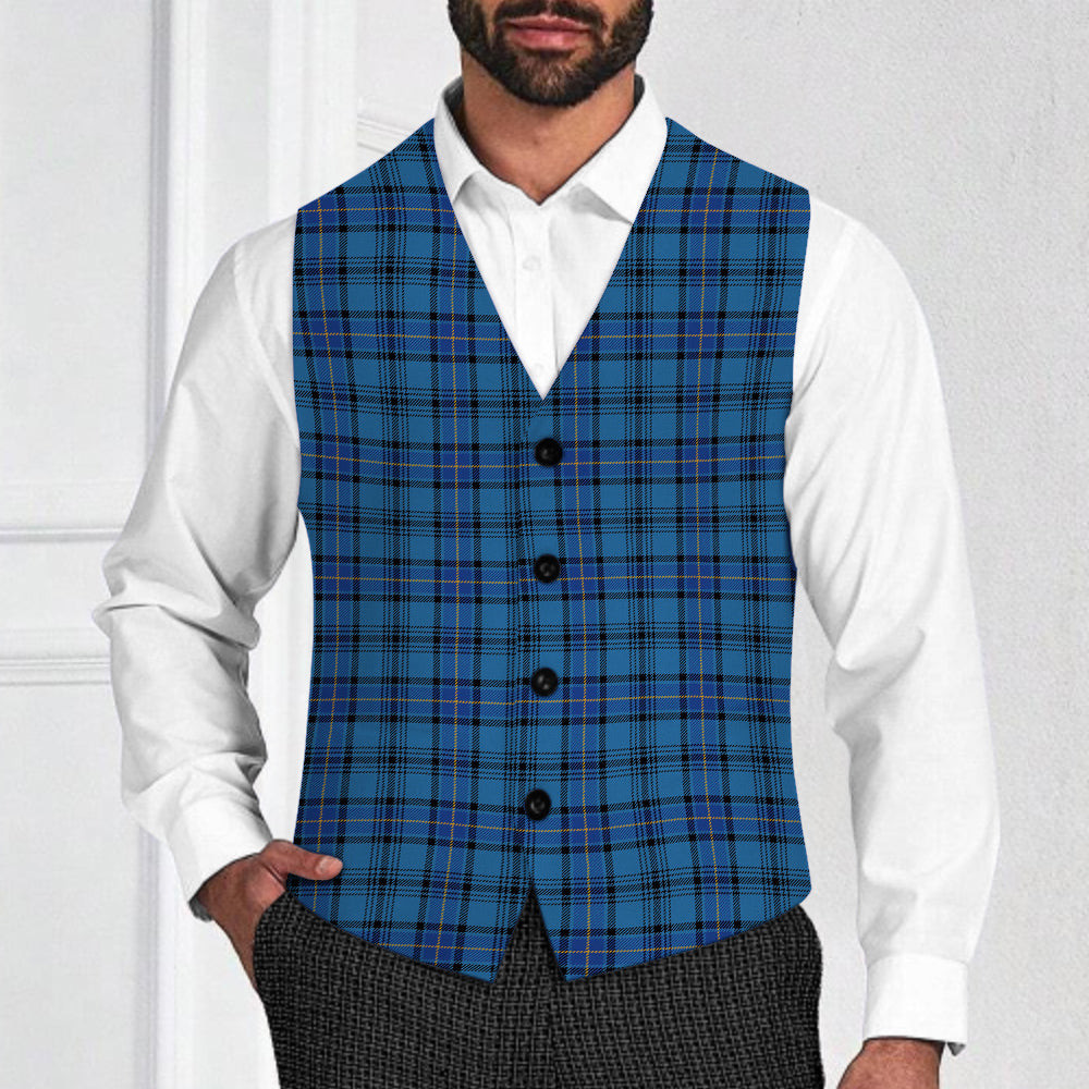 ScotsTee Shop Scottish Hannay Blue Modern Tartan Waistcoat Sleeveless Suit Vest