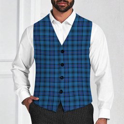 ScotsTee Shop Scottish Hannay Blue Modern Tartan Waistcoat Sleeveless Suit Vest