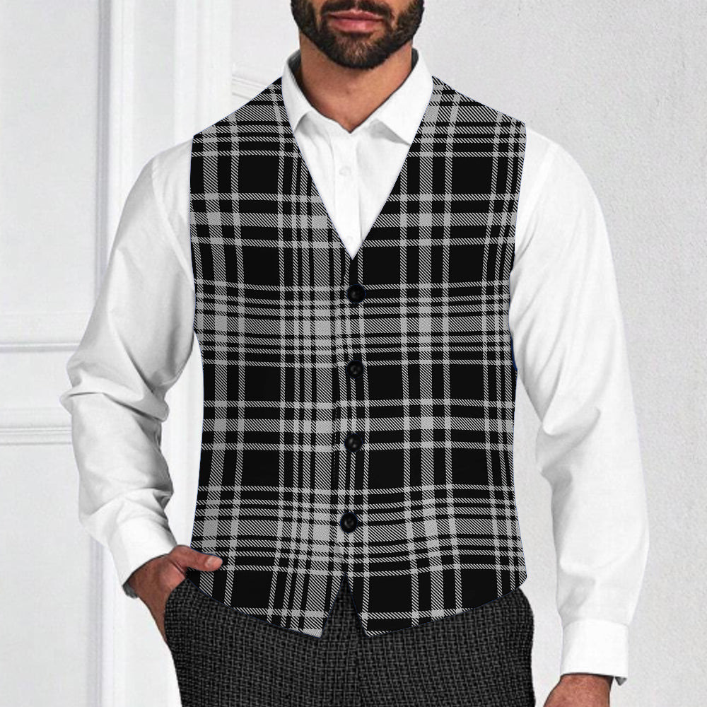 ScotsTee Shop Scottish MacLean Black and White Tartan Waistcoat Sleeveless Suit Vest