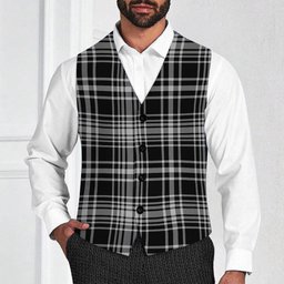 ScotsTee Shop Scottish MacLean Black and White Tartan Waistcoat Sleeveless Suit Vest