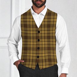 ScotsTee Shop Scottish Yellow Pencil Tartan Waistcoat Sleeveless Suit Vest