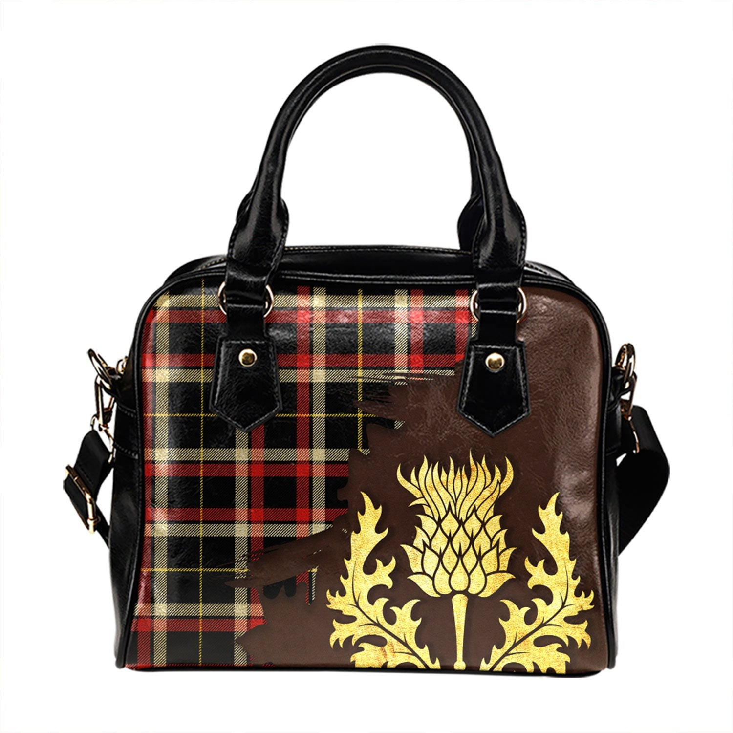 ScotsTee Shop Scottish Black (DCD) Modern Tartan Shoulder Handbag Thistle Oldest