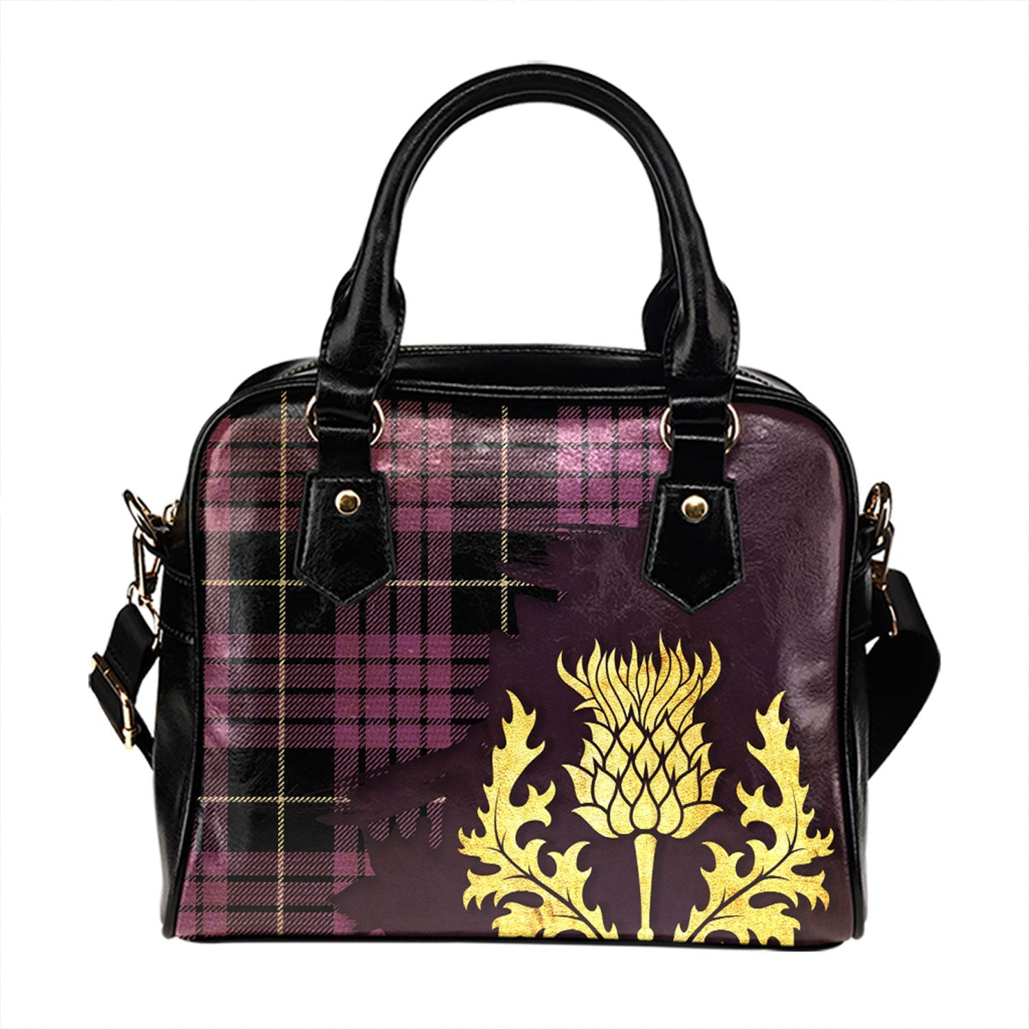 ScotsTee Shop Scottish Buchanan Cerise 2 Special Ancient Tartan Shoulder Handbag Thistle Oldest