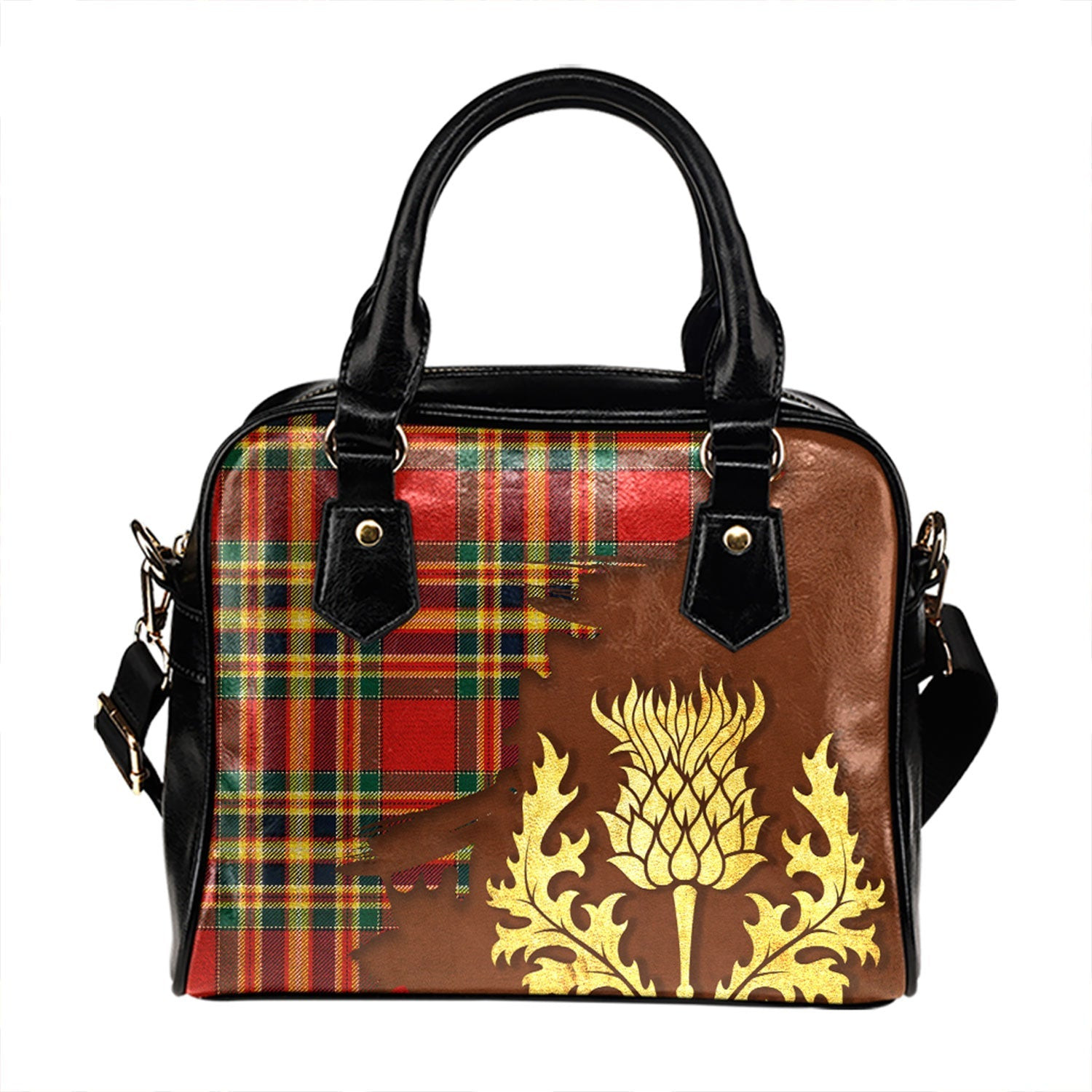 ScotsTee Shop Scottish Chattan Modern Tartan Shoulder Handbag Thistle Oldest