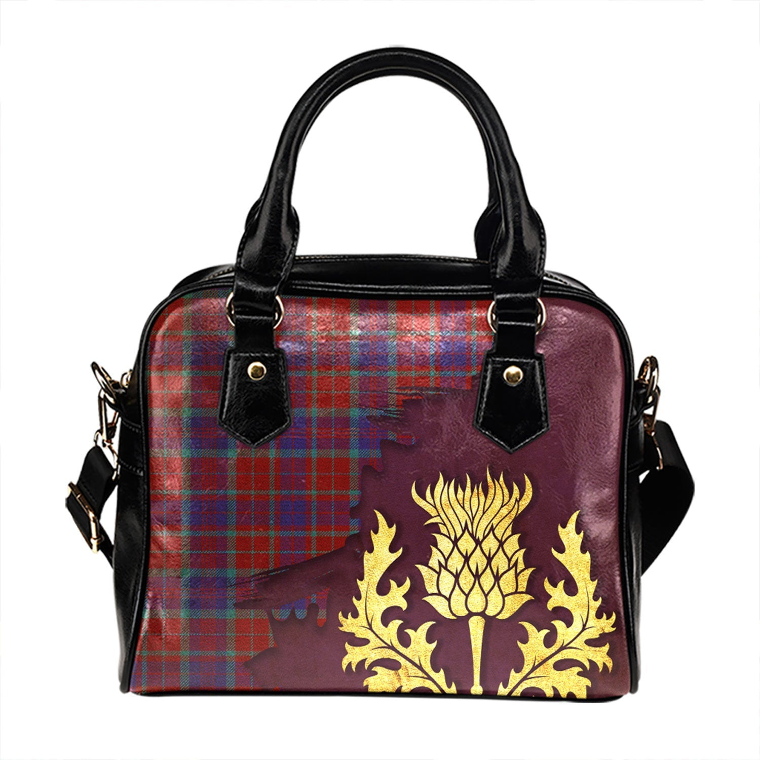 ScotsTee Shop Scottish Fraser of Reelig Modern Tartan Shoulder Handbag Thistle Oldest