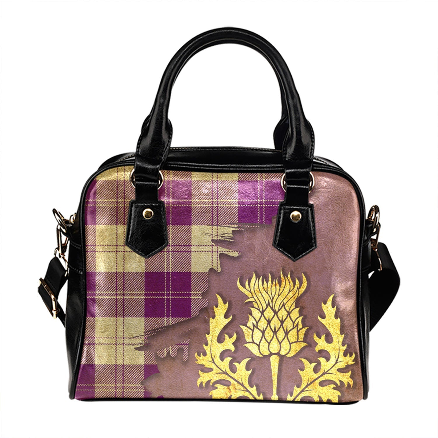 ScotsTee Shop Scottish Erskine Purple Tartan Shoulder Handbag Thistle Oldest