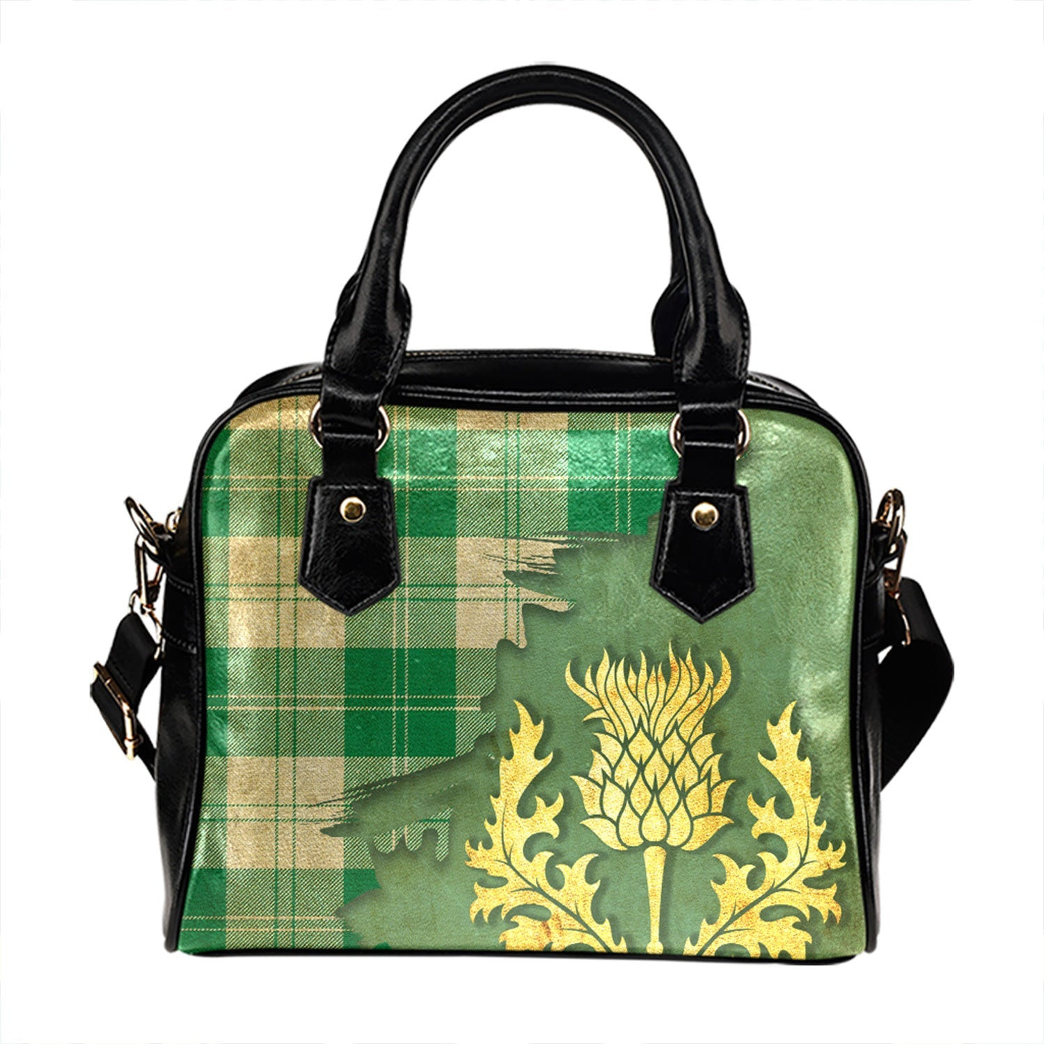 ScotsTee Shop Scottish Erskine Green Tartan Shoulder Handbag Thistle Oldest