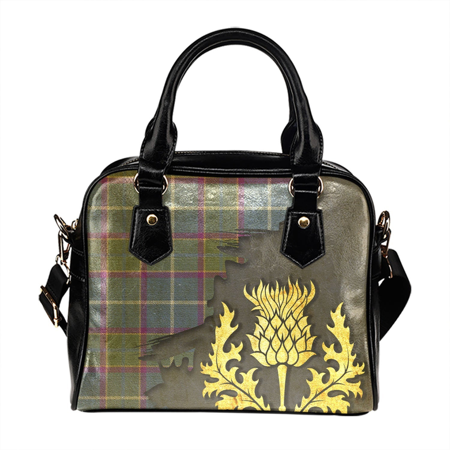 ScotsTee Shop Scottish Isle of Man Manx Laxey Blue Weathered Tartan Shoulder Handbag Thistle Oldest