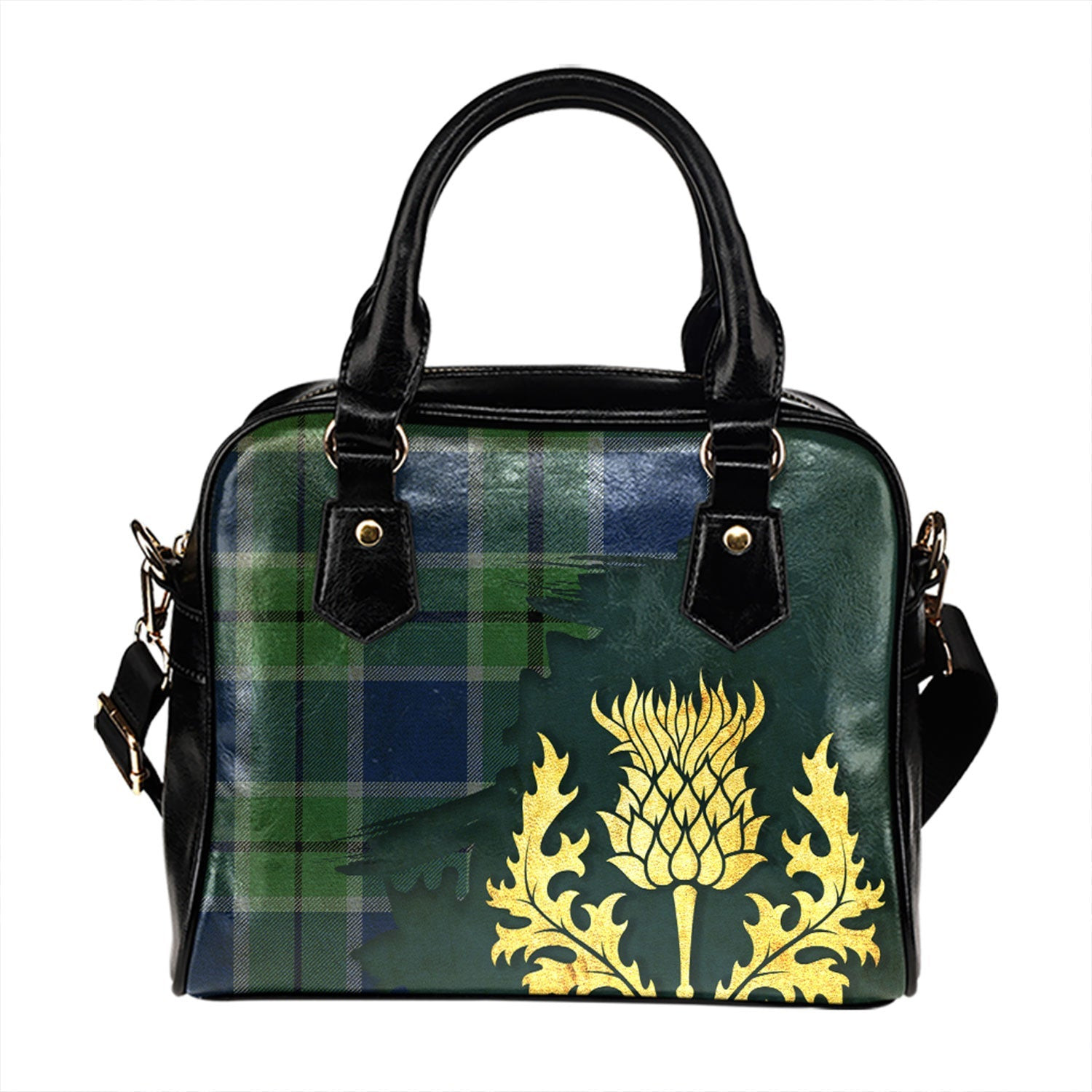 ScotsTee Shop Scottish Scott Green (Sir Walter) Modern Tartan Shoulder Handbag Thistle Oldest
