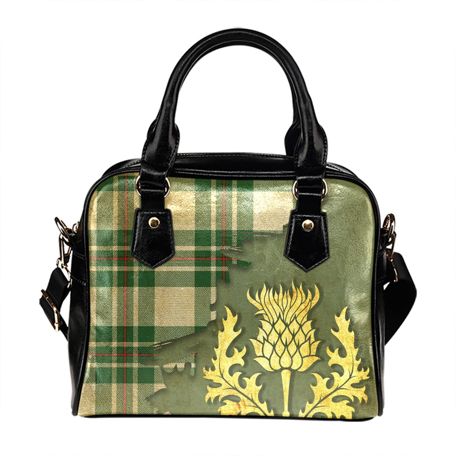 ScotsTee Shop Scottish MacGregor Dress Green (Gregor Dress Green) Modern Tartan Shoulder Handbag Thistle Oldest