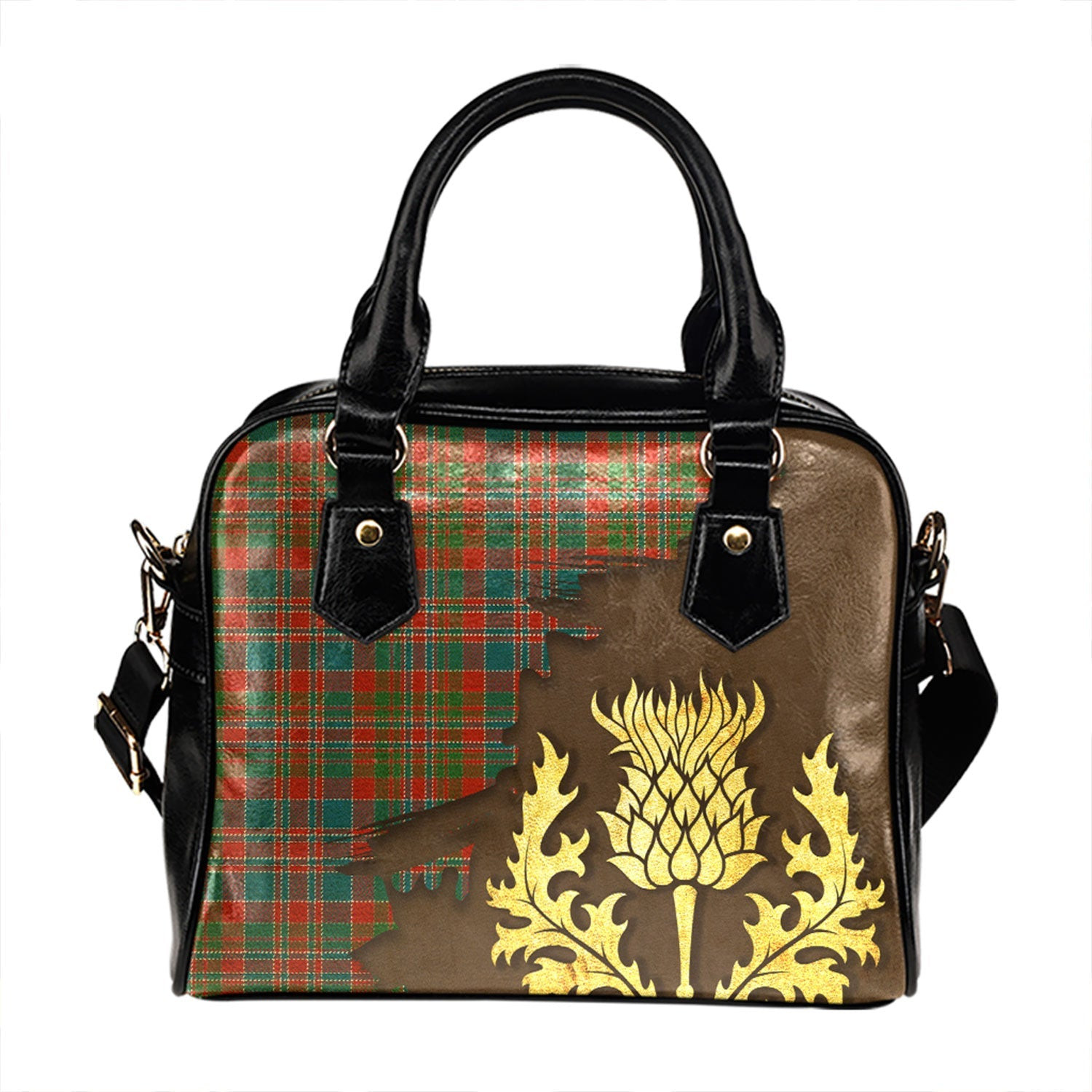 ScotsTee Shop Scottish MacDonald of Boisdale (Donald Boisdale) Ancient Tartan Shoulder Handbag Thistle Oldest
