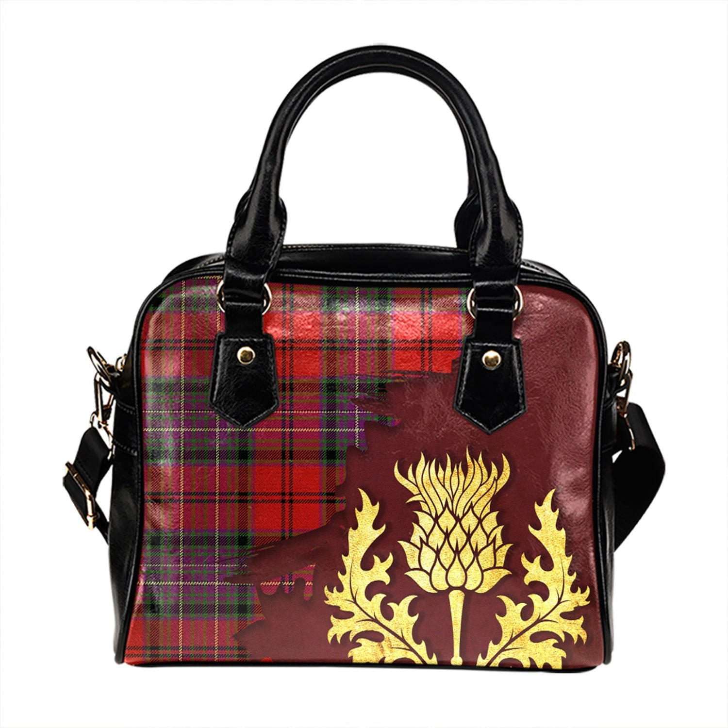 ScotsTee Shop Scottish Kelly of Sleat Red Modern Tartan Shoulder Handbag Thistle Oldest