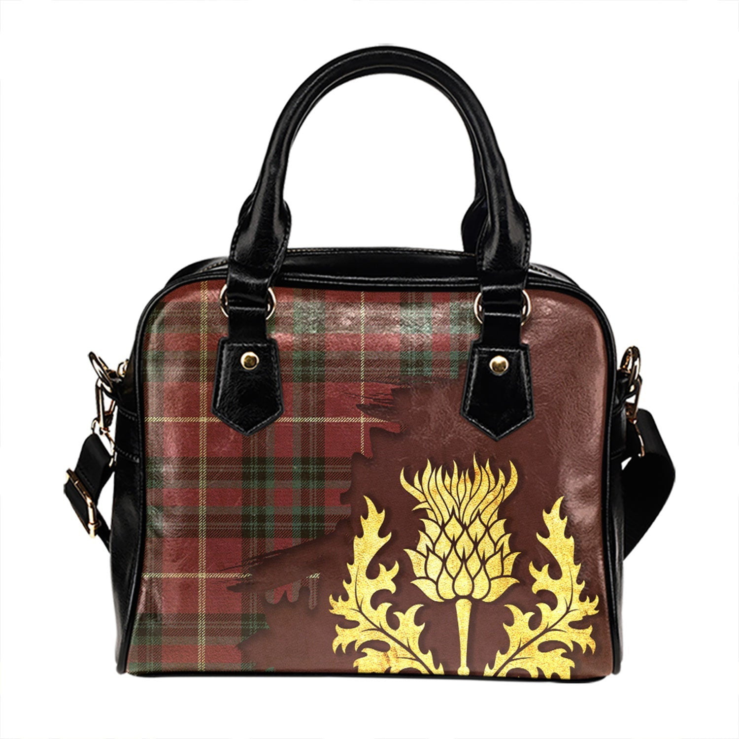 ScotsTee Shop Scottish Hunter of Bute (Hunter Maroon) Weathered Tartan Shoulder Handbag Thistle Oldest