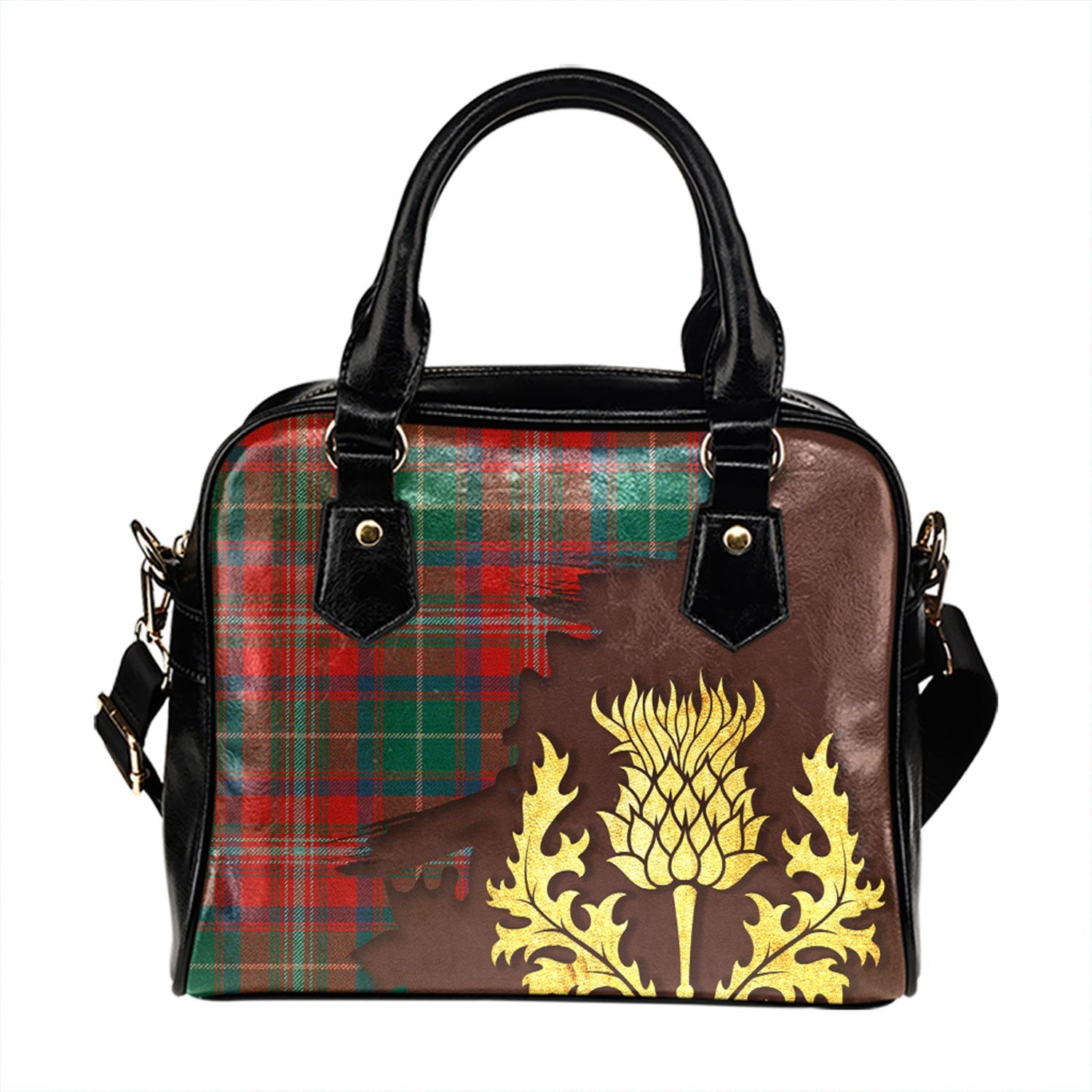 ScotsTee Shop Scottish Isle of Man Manx Heritage Modern Tartan Shoulder Handbag Thistle Oldest