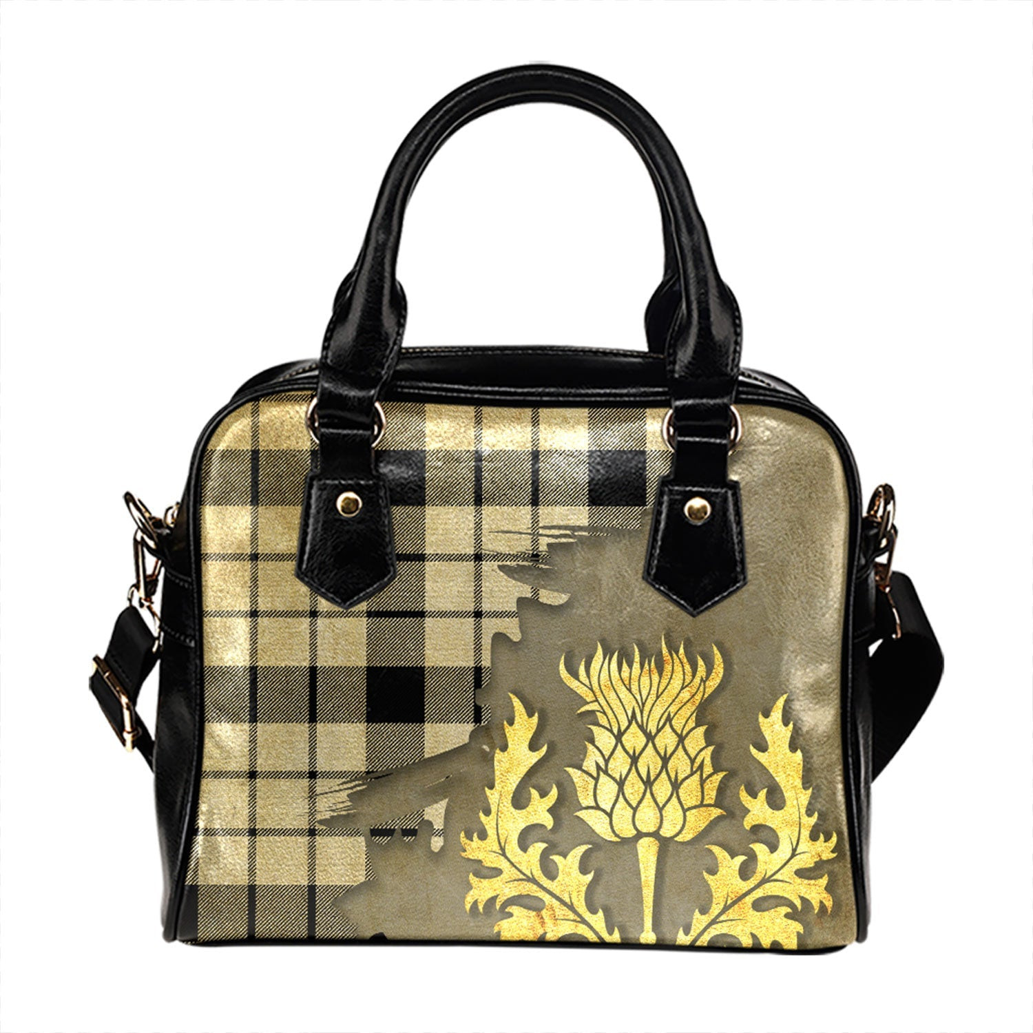 ScotsTee Shop Scottish MacFarlane Black and White (Wallace Wallas Dress 3) Modern Tartan Shoulder Handbag Thistle Oldest