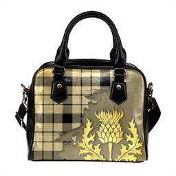 ScotsTee Shop Scottish MacFarlane Black and White (Wallace Wallas Dress 3) Modern Tartan Shoulder Handbag Thistle Oldest