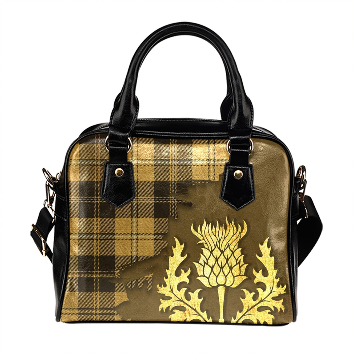ScotsTee Shop Scottish Johnstone Orange Black (Johnson Orange Black) Weathered Tartan Shoulder Handbag Thistle Oldest