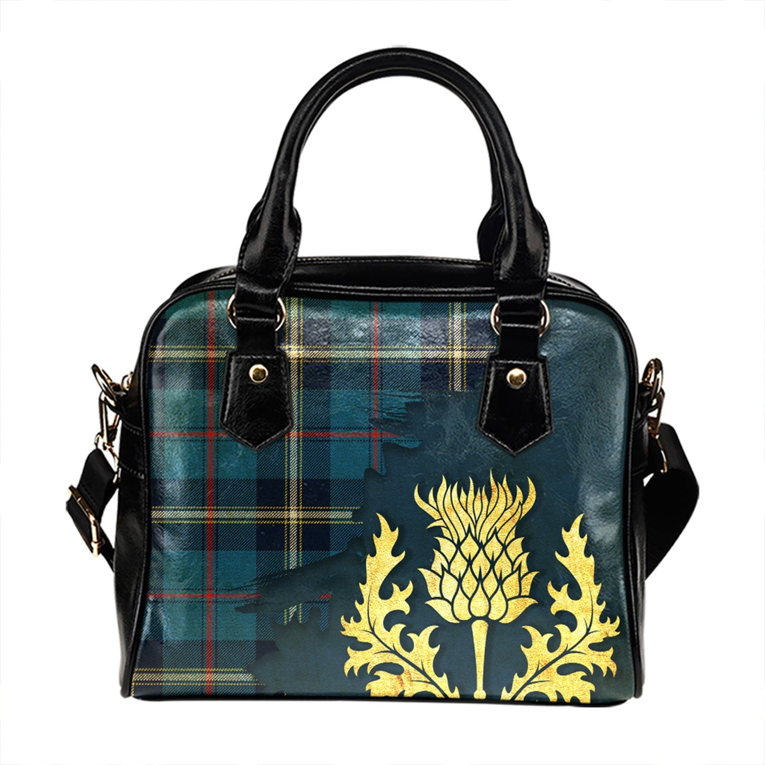 ScotsTee Shop Scottish MacRae of America Modern Tartan Shoulder Handbag Thistle Oldest