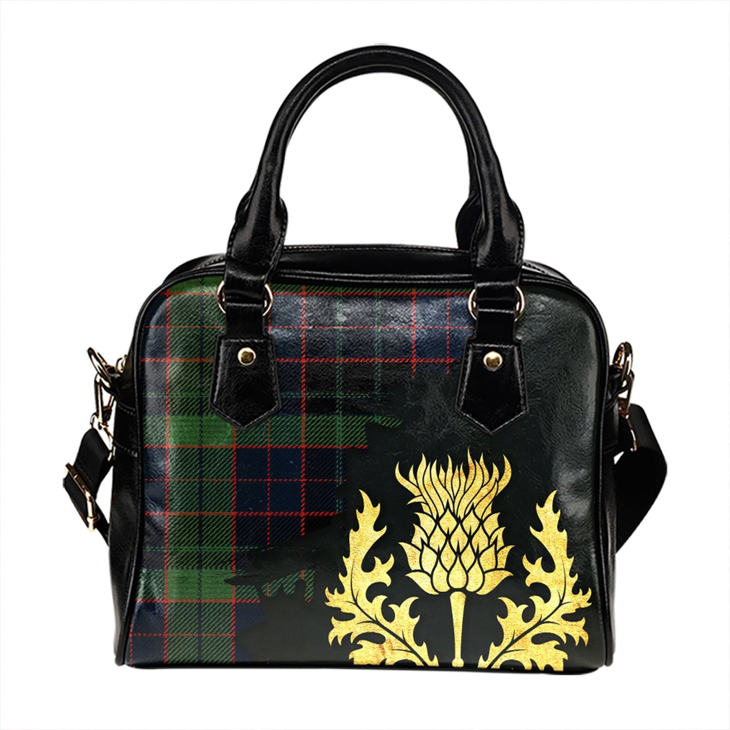 ScotsTee Shop Scottish Lumsden Hunting (Lumsden Green) Modern Tartan Shoulder Handbag Thistle Oldest