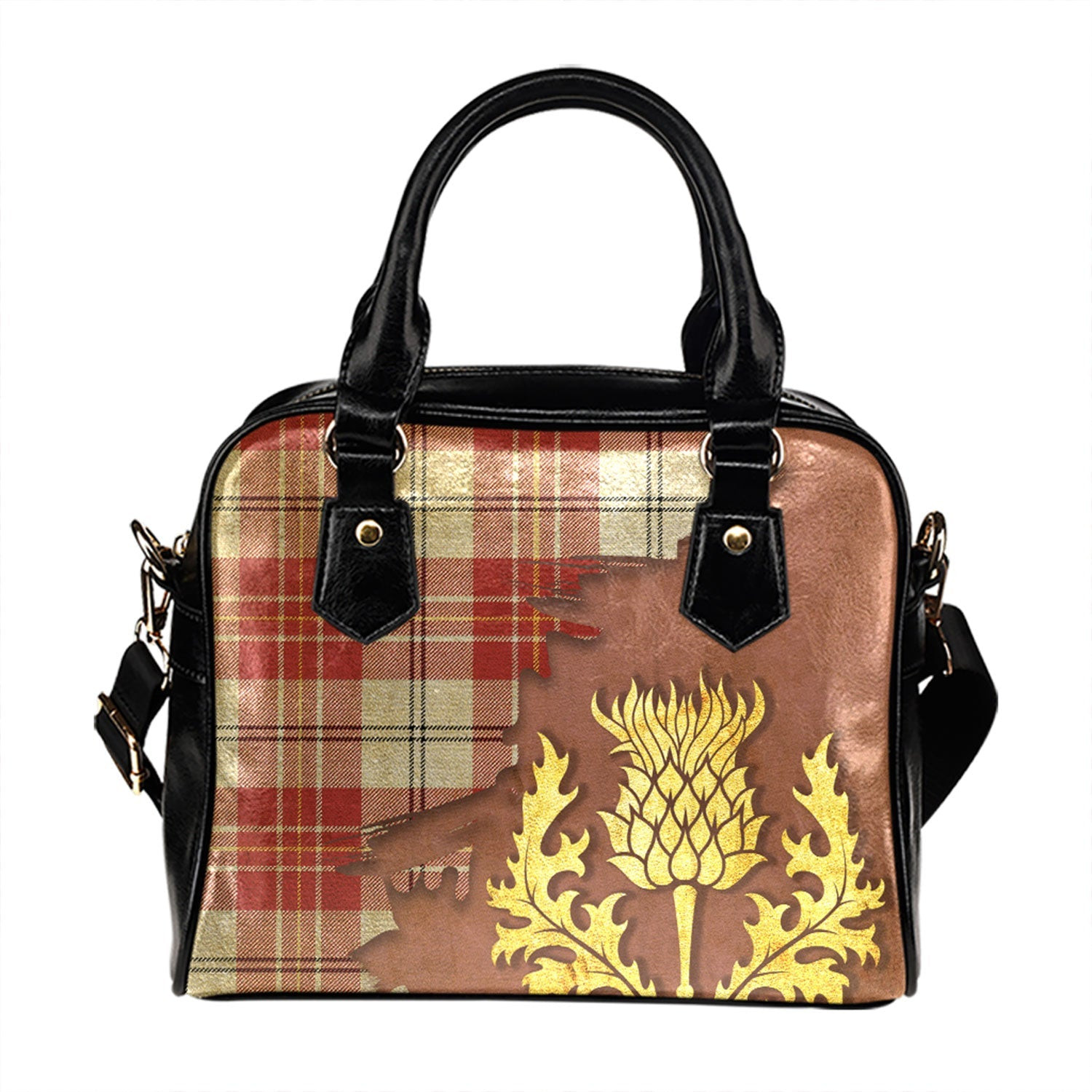 ScotsTee Shop Scottish MacPherson Dress Burgundy Ancient Tartan Shoulder Handbag Thistle Oldest