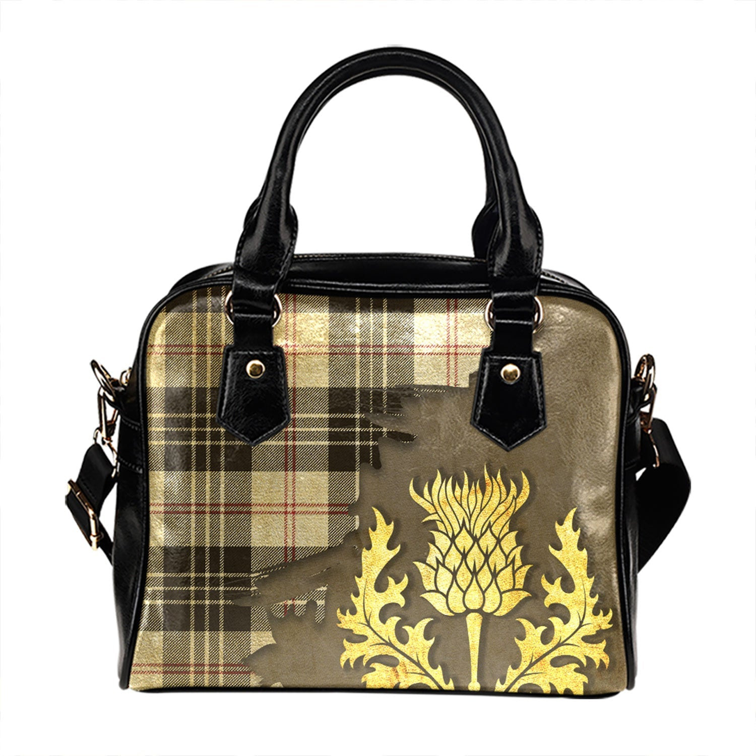 ScotsTee Shop Scottish MacPherson of Cluny Black & White Weathered Tartan Shoulder Handbag Thistle Oldest
