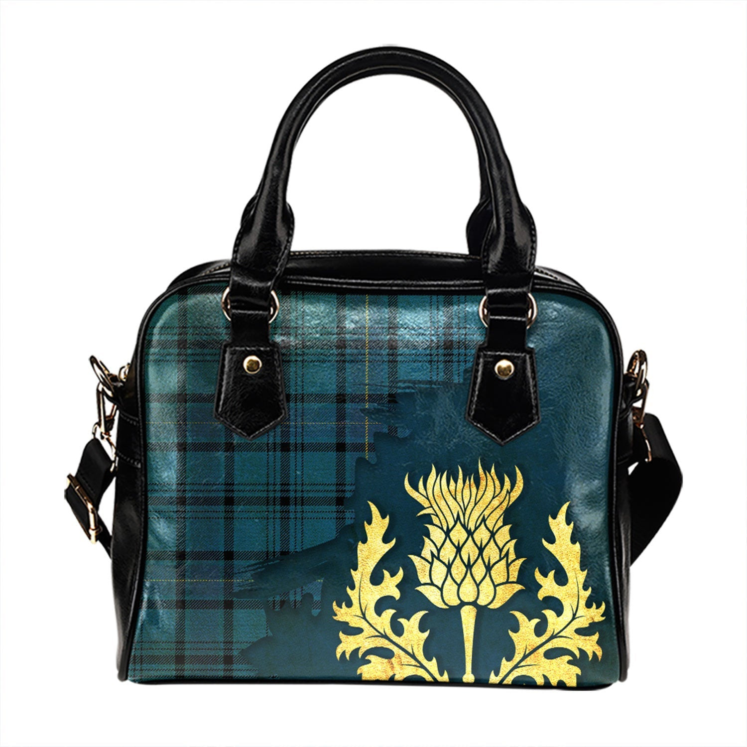 ScotsTee Shop Scottish Hannay Blue (Haney Blue) Modern Tartan Shoulder Handbag Thistle Oldest
