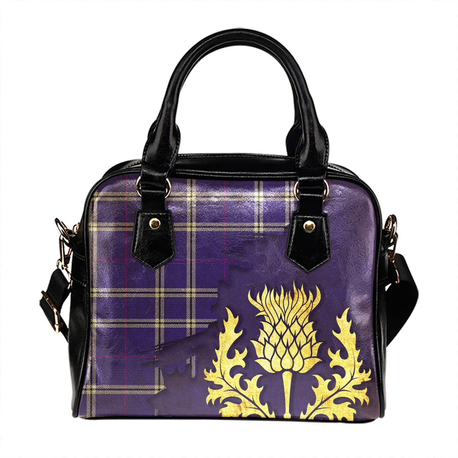 ScotsTee Shop Scottish Wallace High School (Wallas High School) Modern Tartan Shoulder Handbag Thistle Oldest