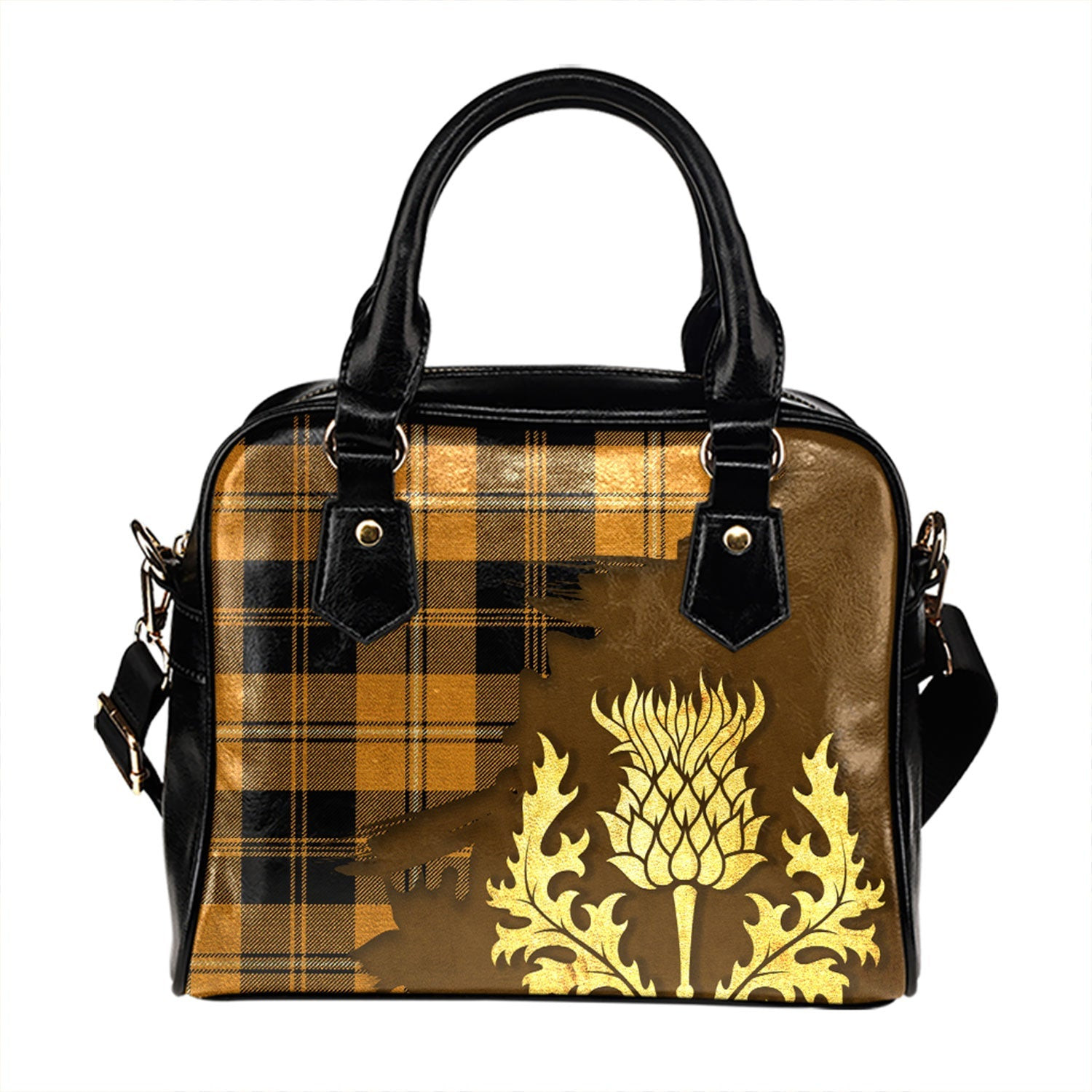 ScotsTee Shop Scottish Johnstone Orange Black (Johnson Orange Black) Tartan Shoulder Handbag Thistle Oldest