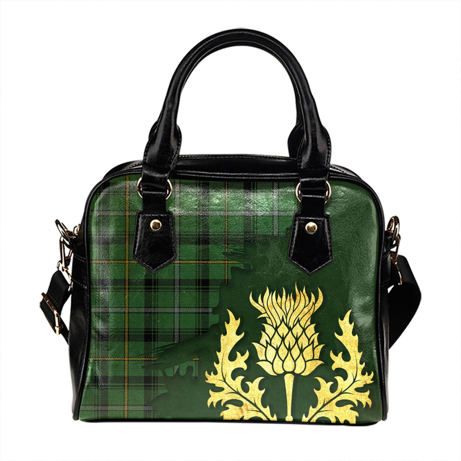 ScotsTee Shop Scottish MacCandlish Green Hunting Ancient Tartan Shoulder Handbag Thistle Oldest