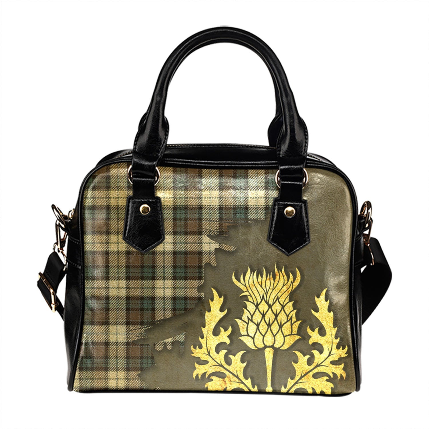 ScotsTee Shop Scottish Graham Dress Weathered Tartan Shoulder Handbag Thistle Oldest