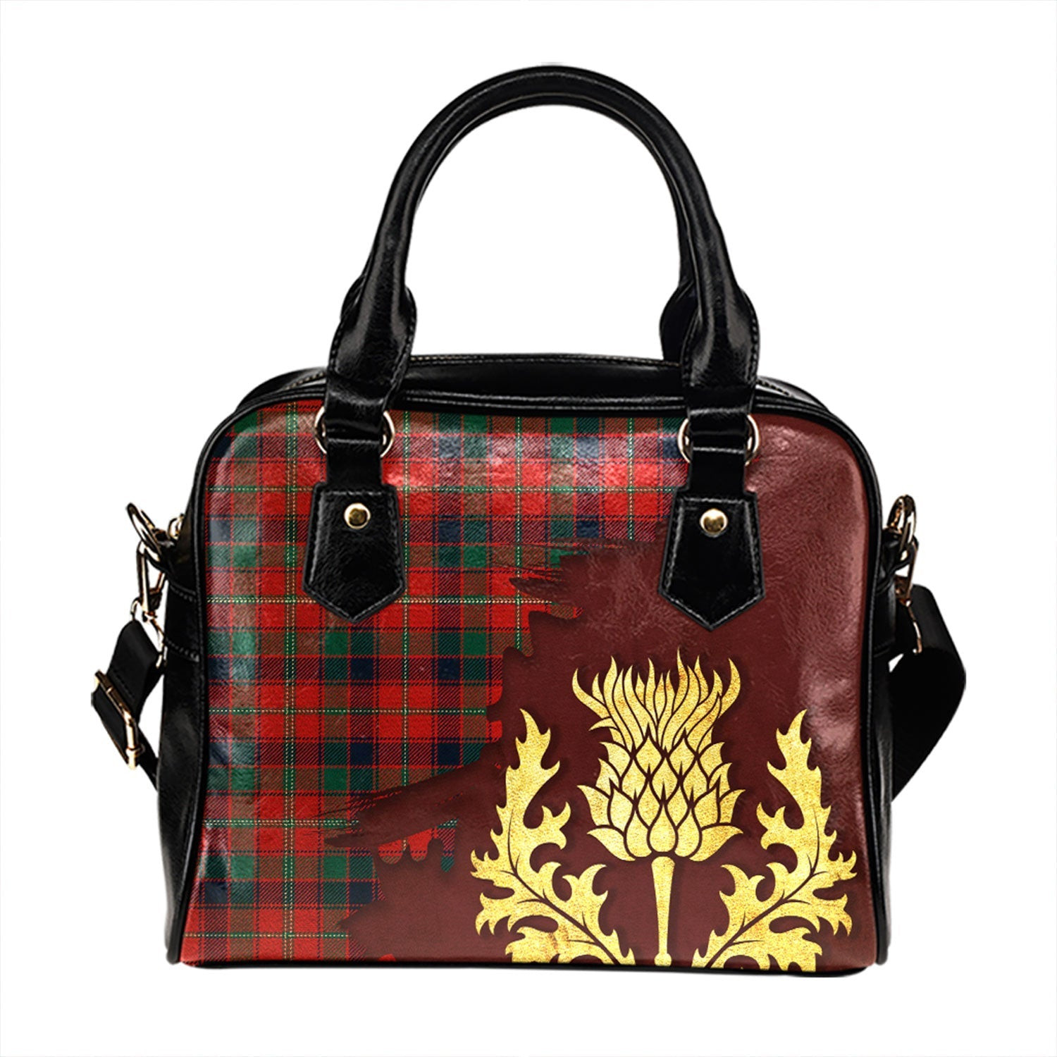 ScotsTee Shop Scottish Robertson White line (Robertson New) Modern Tartan Shoulder Handbag Thistle Oldest