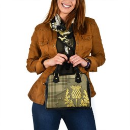 ScotsTee Shop Scottish MacGregor Dress Green (Gregor Dress Green) Weathered Tartan Shoulder Handbag Thistle Oldest