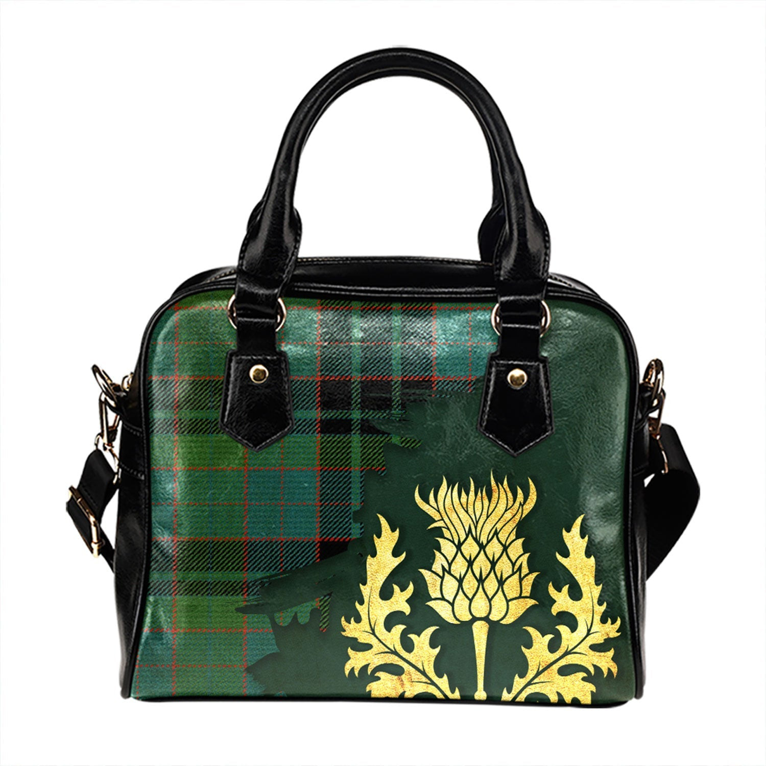 ScotsTee Shop Scottish Lumsden Hunting (Lumsden Green) Ancient Tartan Shoulder Handbag Thistle Oldest