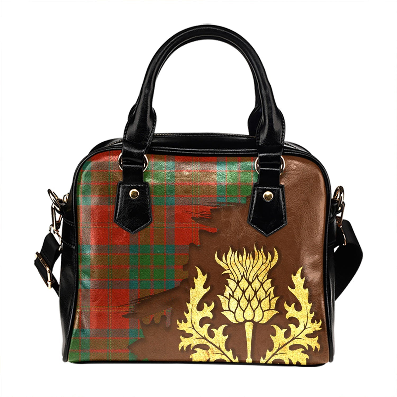 ScotsTee Shop Scottish MacPherson of Cluny Ancient Tartan Shoulder Handbag Thistle Oldest