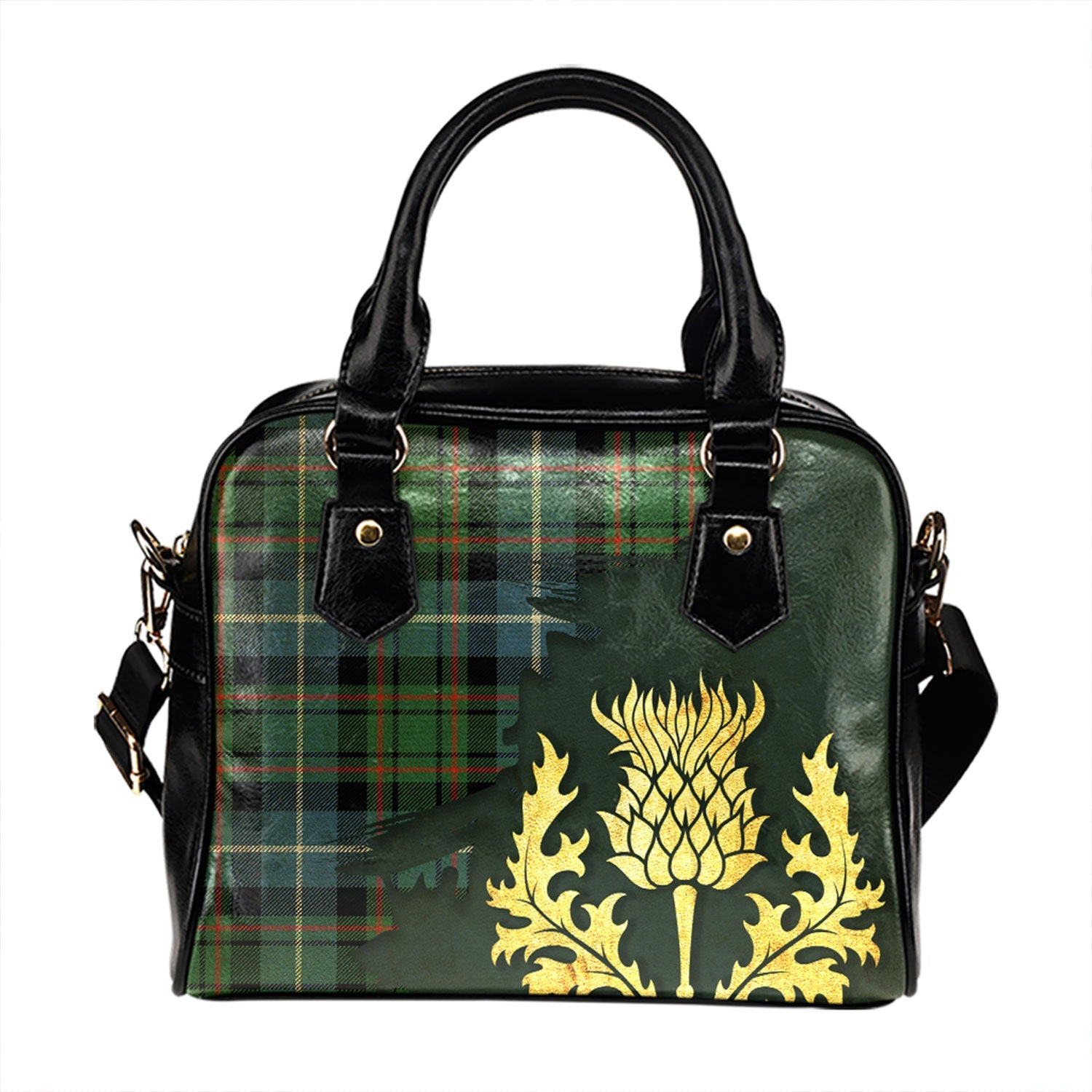 ScotsTee Shop Scottish MacRae Hunting (1715 variant) Ancient Tartan Shoulder Handbag Thistle Oldest