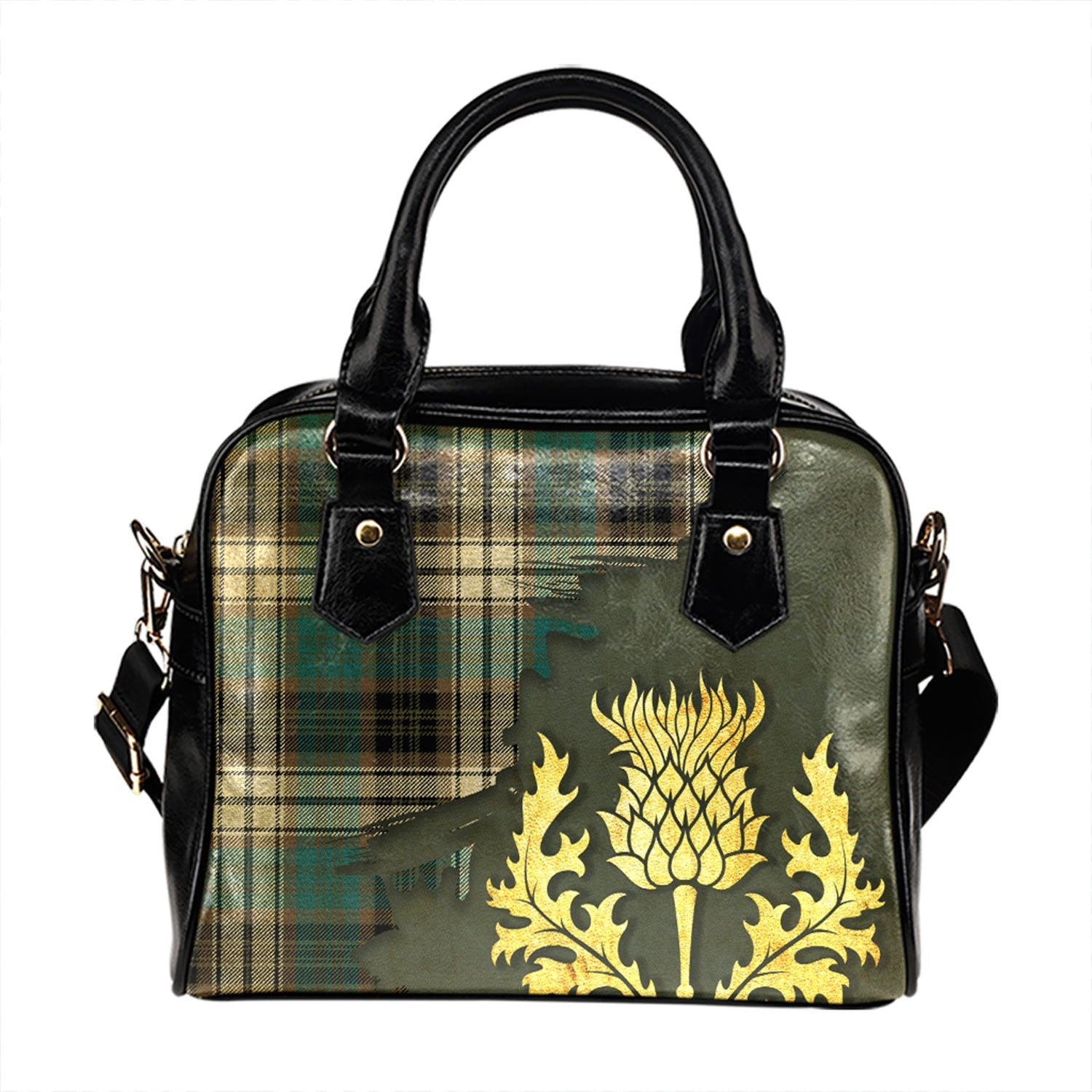 ScotsTee Shop Scottish MacDonald Dress Muted Blue Special Ancient Tartan Shoulder Handbag Thistle Oldest