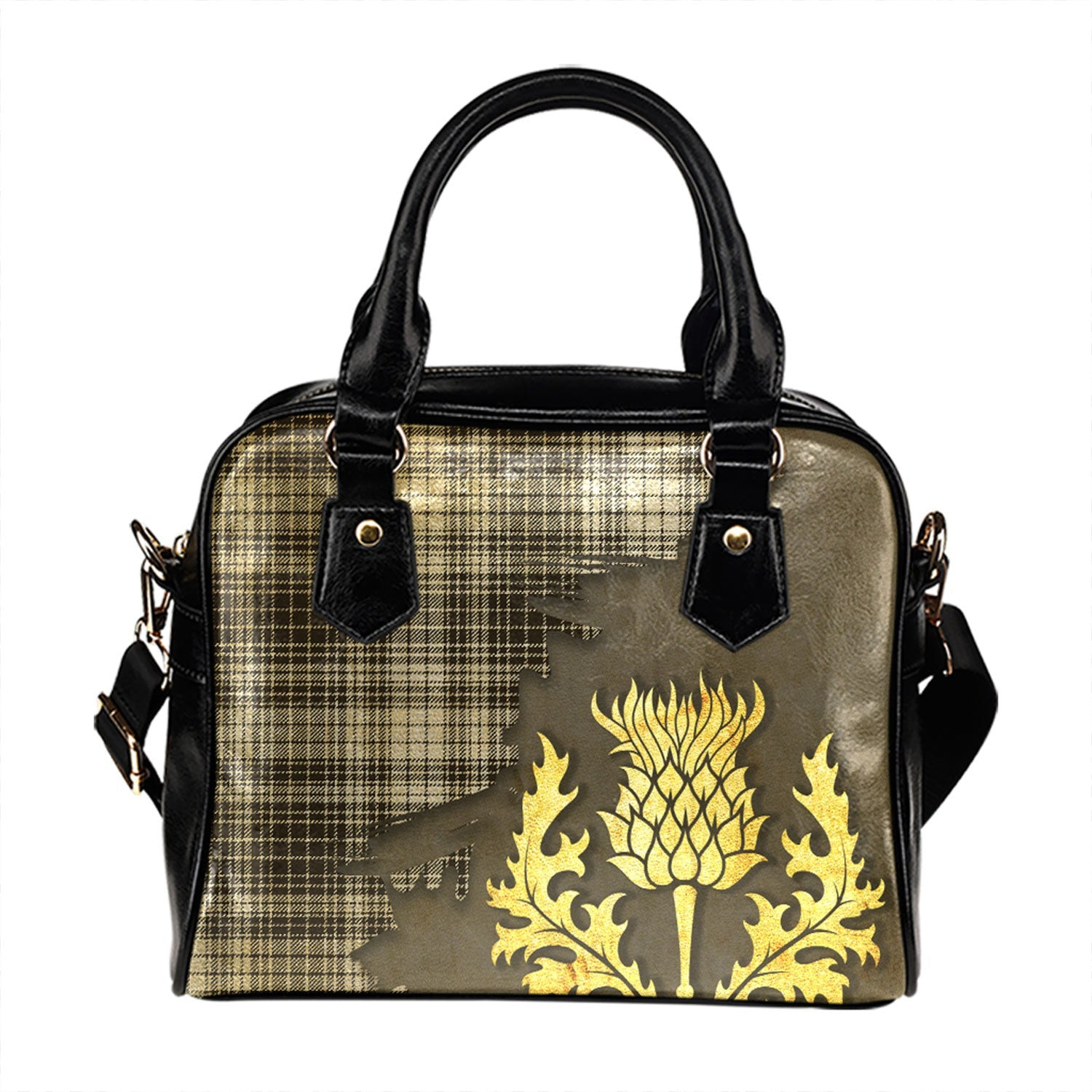 ScotsTee Shop Scottish Ogilvie Black - White Weathered Tartan Shoulder Handbag Thistle Oldest