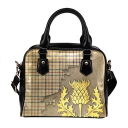 ScotsTee Shop Scottish MacLeod, Wedding (Personal) (MacDougal Arisaid) Weathered Tartan Shoulder Handbag Thistle Oldest