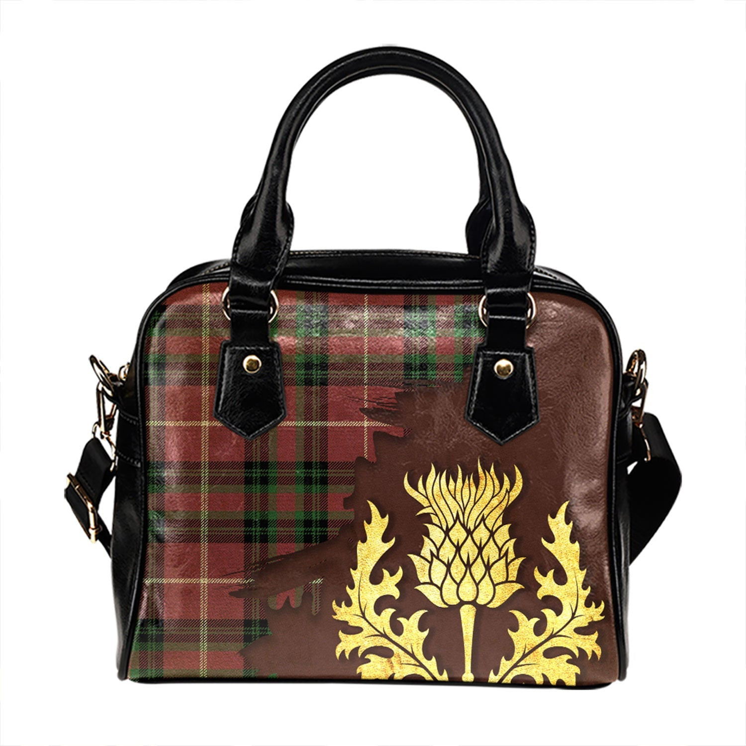 ScotsTee Shop Scottish Hunter of Bute (Hunter Maroon) Ancient Tartan Shoulder Handbag Thistle Oldest