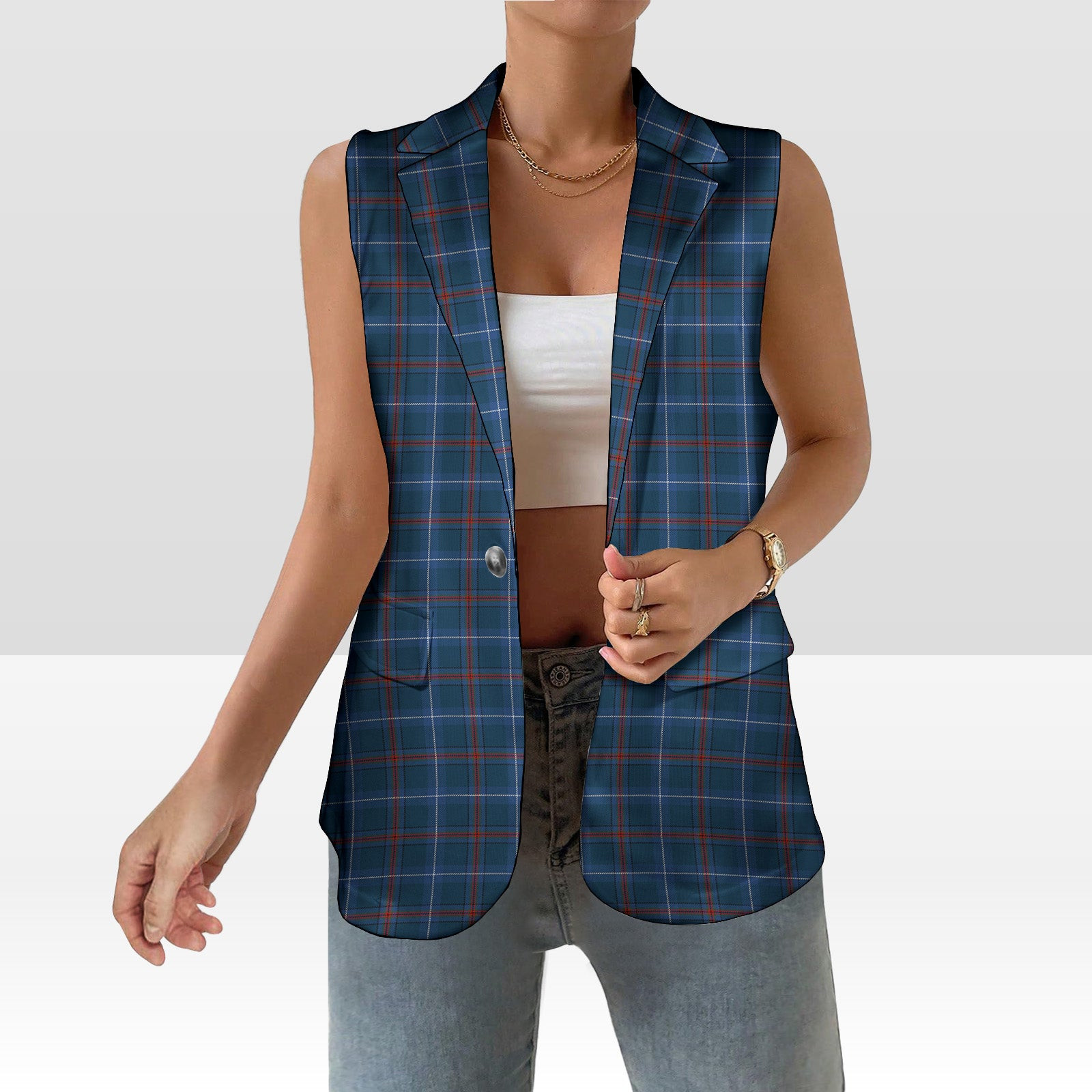 ScotsTee Shop Scottish American National Modern Women's Tartan Sleeveless Blazer Suit Vest