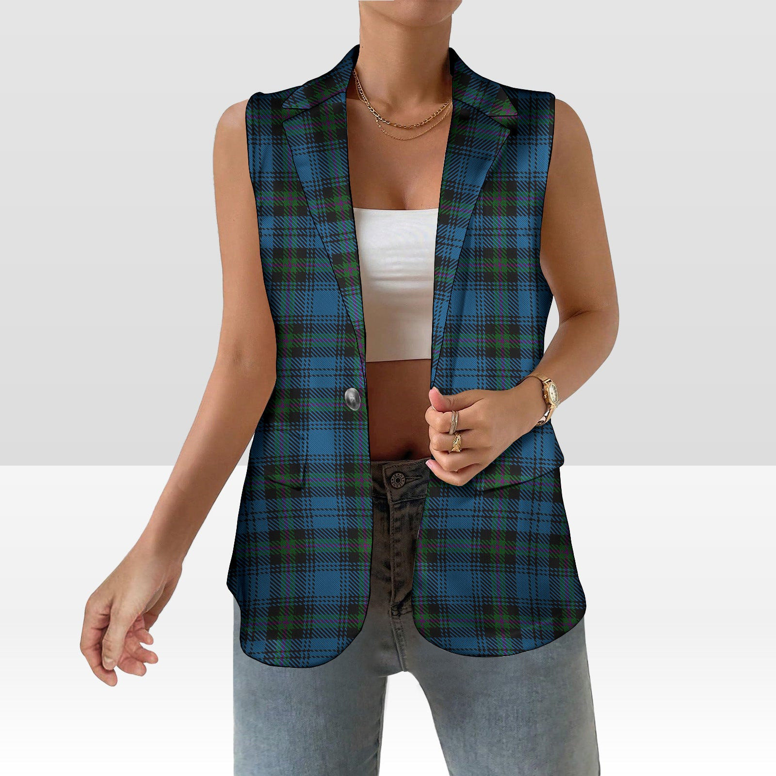 ScotsTee Shop Scottish Blanton Women's Tartan Sleeveless Blazer Suit Vest