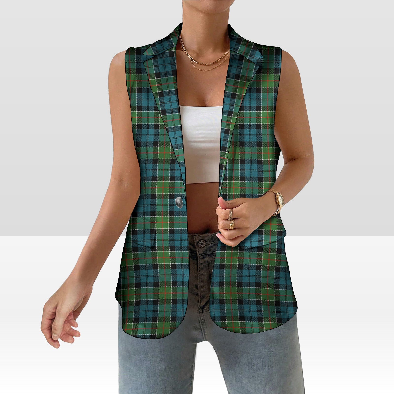 ScotsTee Shop Scottish Colquhoun Ancient Clan Women's Tartan Sleeveless Blazer Suit Vest