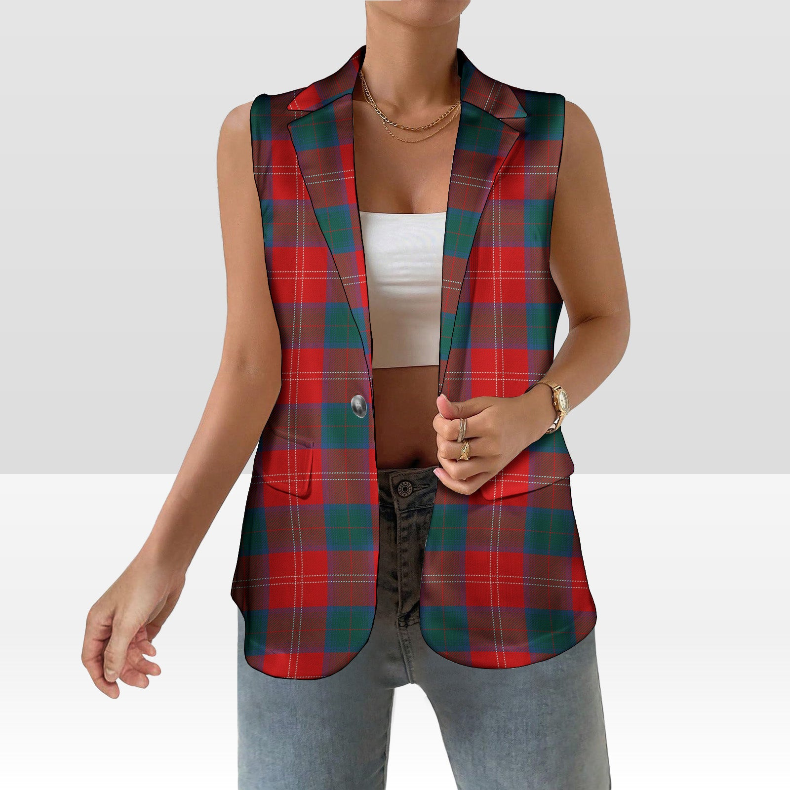 ScotsTee Shop Scottish Chisholm Modern Women's Tartan Sleeveless Blazer Suit Vest