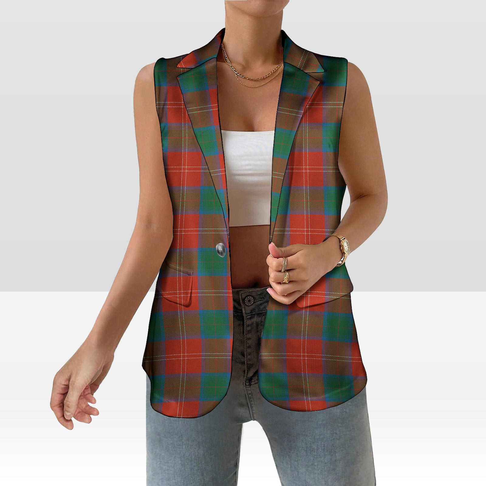 ScotsTee Shop Scottish Chisholm Ancient Women's Tartan Sleeveless Blazer Suit Vest